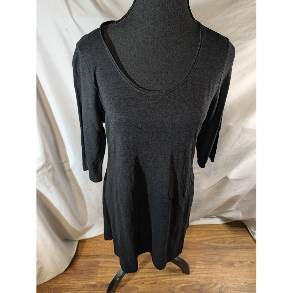 Eileen Fisher Black Size S 100% Linen 3/4 Sleeve Dress Knee